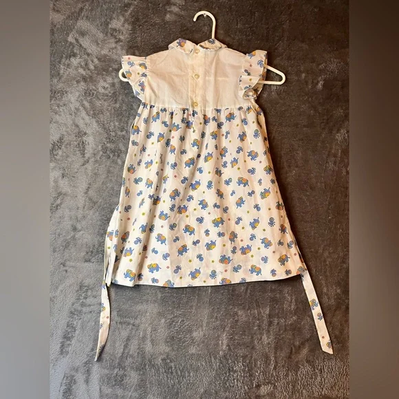 Vintage 70’s/80’s White Cotton Baby Dress with Blue & Yellow Elephant Print - Picture 13 of 13